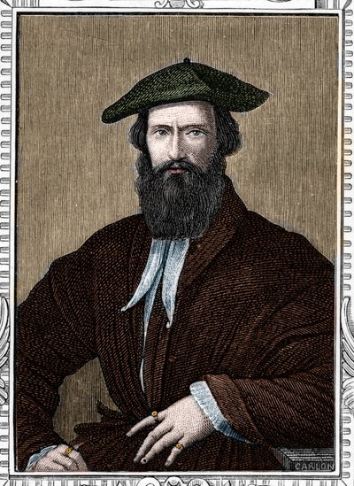 Girolamo Francesco Maria Mazzola的肖像，称为Parmigianino或The Parmesan（1503-1540）意大利画家。1859年雕刻在 "欧洲画廊-意大利 "的armengaud。私人收藏。 作者 匿名匿名
