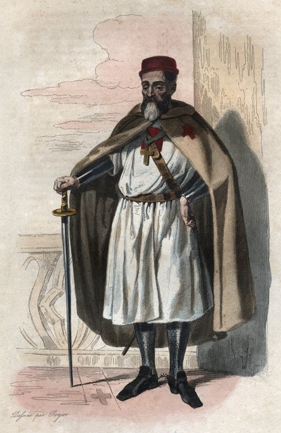 圣殿骑士团大团长雅克-莫莱（Jacques de Molay）（Molai）（1243-1314年）的肖像，插图来自埃德蒙-梅内克（Edmond Mennechet）的 "Le Plutarque Français"。 作者 匿名匿名