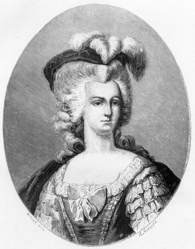 法国王后玛丽-安托瓦内特（1755-1793）的肖像--1863年的版画，载于杜普雷-德-拉-马赫里的《红色的生活--法国茶叶史》。私人收藏。 作者 匿名匿名