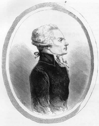 政治家罗伯斯庇尔（1758-1794）的马克西米利安肖像--1863年的版画，载于杜普雷-德-拉-马赫里的《红皮书--法国的历史》。私人收藏。 作者 匿名匿名