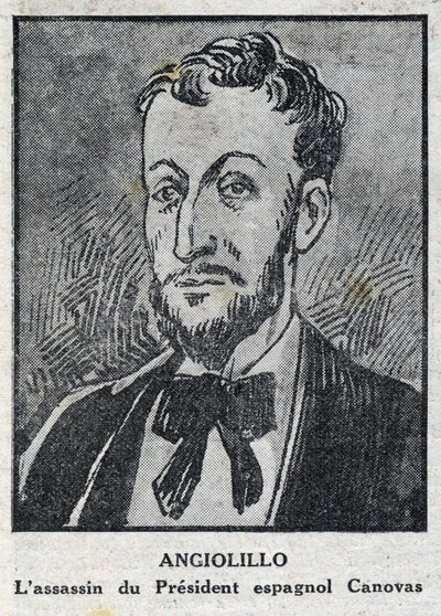 Michele Angiolillo Lombardi dit Jose Sants或Rinaldini的肖像，意大利无政府主义者（1871-1897）刺杀西班牙议会主席Antonio Canovas del Castillo（1828-1897）。载于 "L