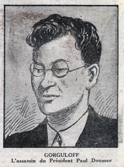 Paul Gorgulov或Gorguloff（1895-1932）的肖像，他是法国总统Paul Doumer（1857-1932）的刺客。雕刻在 "L
