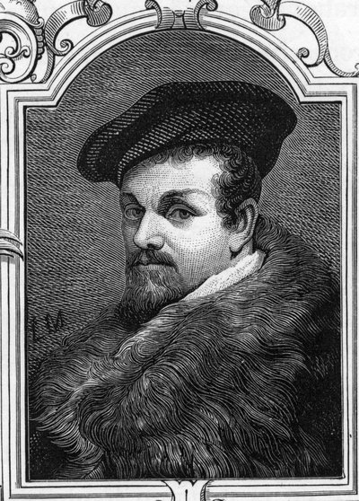 皮埃尔-弗朗切斯科-马祖切利（Pier Francesco Mazzucchelli dit il Morazzone，1573-1626）意大利画家的肖像。1859年Armandaud在 "欧洲画廊-意大利 "中的雕刻作品。私人收藏。 作者 匿名匿名