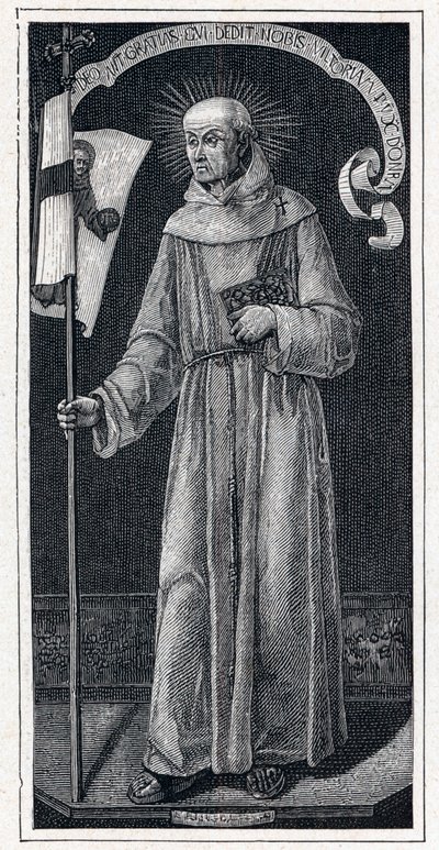 卡皮斯特拉诺的圣约翰（Giovanni da Capestrano）（1386-1456）的肖像，意大利方济各会。来自15世纪巴托洛梅奥-维瓦里尼的画作。路易-尤金（Louis Eugene）-卢韦（Louvet）的 "Les Missions Catholiques au XIXeme Siecle "中的版画。 作者 Anonymous Anonymous