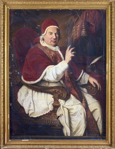 教皇本笃十四世 (1675-1758) 的肖像，匿名。 布面油画，十八世纪下半叶。尺寸：128x94 厘米。 私人收藏 作者 匿名匿名