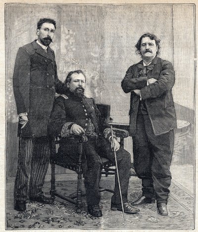 三个 "学术派 "的画像。Marius Tournade、Achille Le Roy和Maxime Lisbon（1839-1905），他们想嘲笑法国学院。1893年6月4日在《小巴黎人》上的雕刻。 作者 匿名匿名