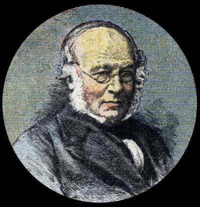 邮政历史。罗兰德-希尔爵士（1795-1879）的肖像，他是1839年邮政改革的发起人。1920年4月15日 "Le petit journal "的细节。私人收藏 作者 匿名匿名