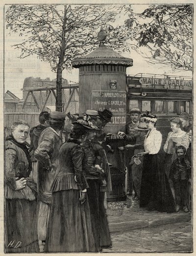 Public hygiene: inhabitants of Paris using one of the filtree water fountains installed in the 15th arrondissement. These fountains have a Chamberland Pasteur system filter. Engraving in “Le monde illustree”” of 1892. Private collection. 作者 匿名匿名
