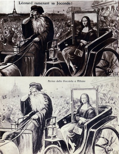 Representation of Leonard de Vinci (Leonardo da Vinci) (1452-1519) bringing back his work “” The Mona Lisa”” (Mona Lisa, Monna Lisa) after the theft of the work by Vincenzo Peruggia (1881-1925) which took place on 21/08/1911. Comedy postcard 作者 匿名匿名