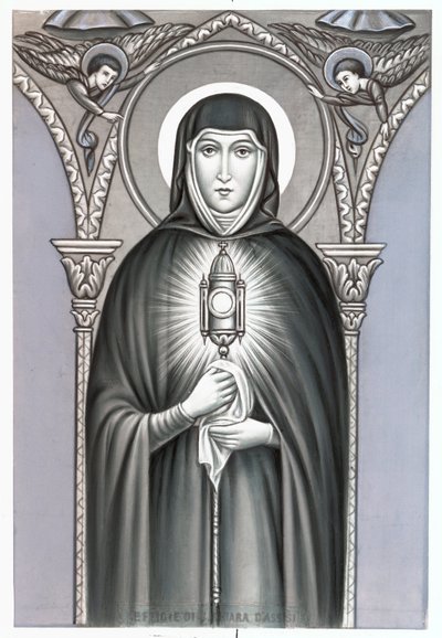 Representation of Saint Claire (Chiara) of Assisi (c.1192-1253), founder of the religious order of the Clares Pious image. Debut of the 20th century Private Collection 作者 匿名匿名