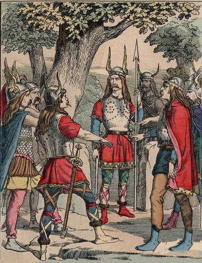 Vercingetorix（约公元前80-46年）的代表人物，他的人民选择的Arvernes部落的战士和高卢人领袖，领导对罗马人的战争"（Portrait of Vercingetorix (82 BC-46 BC) chieftain of the Arverni trib, selected by his people to lead 作者 匿名匿名
