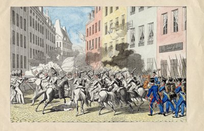 Revolution de Juillet 1830 a Paris（1830 年七月革命）雕刻和匿名水彩 1830 尺寸 25.7x40.3 厘米私人收藏 作者 匿名匿名
