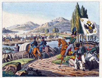 1828 年 5 月，俄罗斯军队穿过普鲁斯河进入摩尔达维亚 - 匿名 - 1829 年 - 蚀刻，水彩 - 37,9x24,4 - 私人收藏 作者 匿名匿名