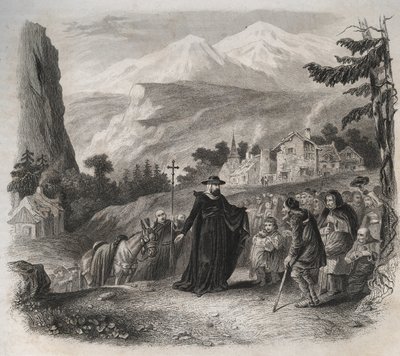 圣弗朗索瓦-德-萨勒（Saint Francois de Sales）（1567-1622），日内瓦牧民访问的前夕。1846年在《圣徒传》中的版画。私人收藏。 作者 匿名匿名