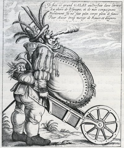 讽刺马蒂亚斯-加拉斯（Matthias Gallas，1584-1647）在三十年战争期间担任帝国军队的将军，在他于1636年退休后。17世纪的雕版画。私人收藏。 作者 匿名匿名