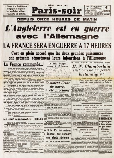 第二次世界大战（1939-1945）--第二次世界大战（WWII或WW2）。巴黎 9月4日晚 作者 匿名匿名