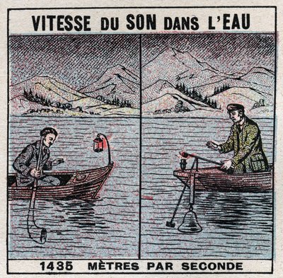 声能：水中的声速。1826-1827年，让-丹尼尔（Jean-Daniel）-科拉东（1802-1893）和查尔斯-弗朗索瓦-斯特姆（1803-1855）在日内瓦湖（莱芒湖）的经验。两艘船相隔14公里停泊，其中一艘船支撑着一个钟，一个锤子h 作者 匿名匿名