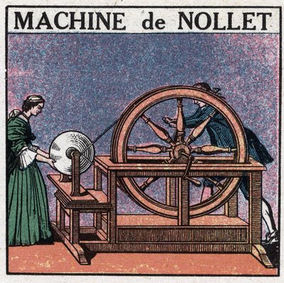 Static machines: the machine of the abbe Jean Antoine Nollet (Jean-Antoine) (1700-1770) invented in 1740. Anonymous illustration from 1925. Private collection. 作者 匿名匿名
