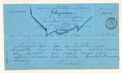 Telegram from Rimbaud to his mother, Marseille, May 22 作者 匿名匿名