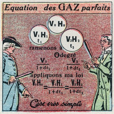 温度和膨胀：通过路易-约瑟夫-盖-吕萨克（Louis Joseph Gay Lussac）（1778-1850）的法则和埃德蒙-马里奥特（Edme Mariotte）（约1620-1684）的法则得到的完美气体方程。1925年的匿名插图。私人收藏。 作者 匿名匿名