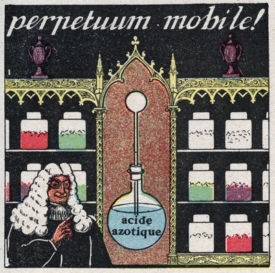 温度和膨胀："mobile perpetuum"，16世纪药剂师使用的第一个温度计。1925年的匿名插图。私人收藏。 作者 匿名匿名