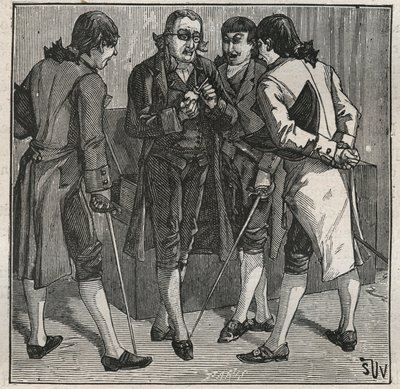 英国矿物学家John Mawe (1764-1829)对Bresilian假钻石的测试。1885年阿道夫-比塔尔（Adolphe BITARD）在 "Les arts et metiers illustrstres "中的雕版画。 作者 匿名匿名