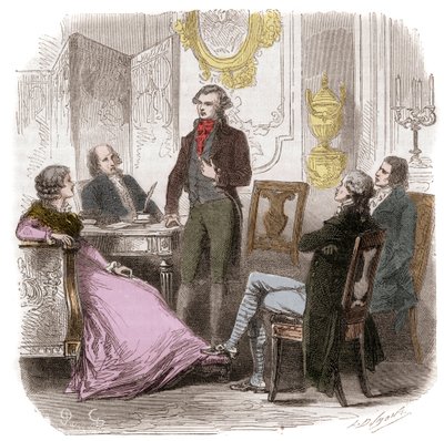 罗兰夫人家中的吉伦特人 - Reunion des Girondins chez Madame Roland (Manon (Jeanne Marie) Roland Philipon) (1754-1793) - Alphonse de Lamartine (1790-1869) 1865-1866的《吉伦特人史》中的版画 - 私人收藏 作者 匿名匿名