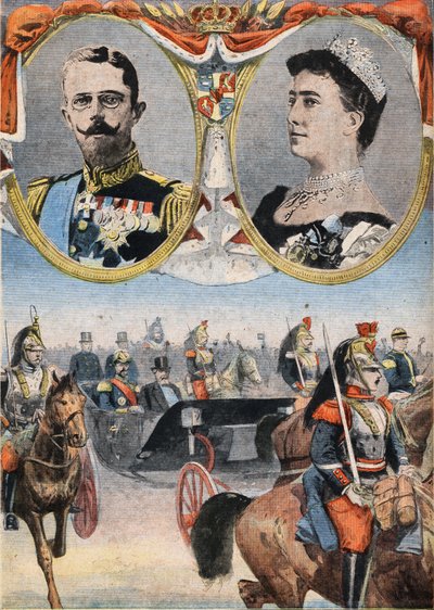 法国的霍泰斯。国王古斯塔夫五世（1858-1950）和绥德女王维多利亚（Viktoria de Bade 作者 匿名匿名