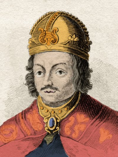 卡斯蒂利亚国王阿方索十世（Alfonso X el Sabio）（1221-1284）19世纪的版画。米兰人 作者 匿名匿名