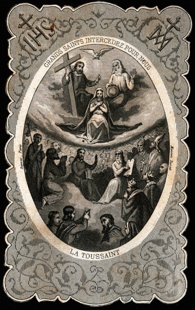 The Virgin Mary with the Holy Trinity (God, Jesus Christ and the dove of the Holy Spirit). Dentelee card. 19th century. Private Collection 作者 匿名匿名
