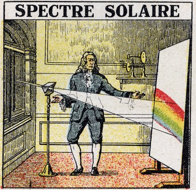 The colours: solar spectrum studied by Isaac Newton (1642-1727). Anonymous illustration from 1925. Private collection. 作者 匿名匿名