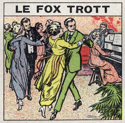 音乐的效果：情侣们在社交晚会上跳狐步舞（Fox Trot）。1925年的匿名插图。私人收藏。 作者 匿名匿名