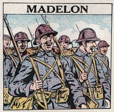 音乐的效果：法国歌曲 "La Madelon "给军队带来勇气。1925年的匿名插图。私人收藏。 作者 匿名匿名