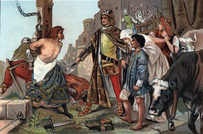 The justice of Baudouin VII (1092-1119), Count of Flanders said to the axe. Advertising chromolithography of Antoine chocolates in Brussels, beginning of the 20th century. Private Collection 作者 匿名匿名