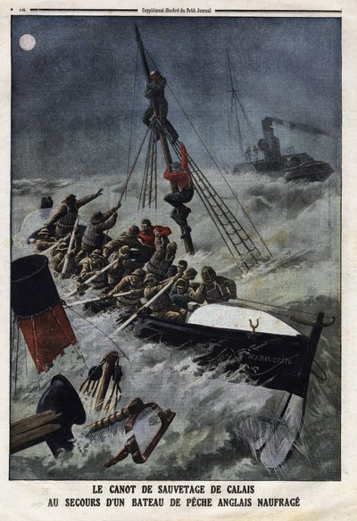 加来的救生艇救援一艘沉没的英国渔船。1912年2月11日《小报》上的版画。私人收藏。 作者 匿名匿名