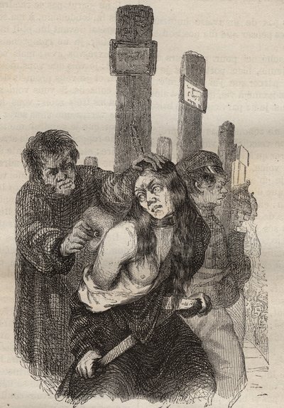 19世纪在罗什福尔的袋子里的标记。雕刻在 "Histoire des bagnes depuis leur création à nos jours"（1877年）中，作者是Pierre Zaccone（1817-1895）（Colonia Penale-刑罚殖民地）。私人收藏。 作者 匿名匿名