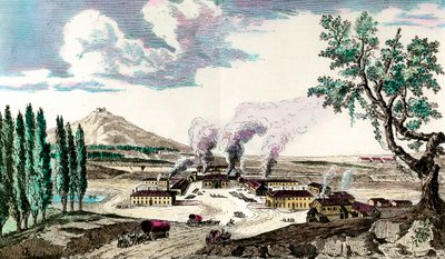 1787年位于克鲁索（Saone and Loire）的皇家铸造厂，它主要生产法国军队的武器装备。18世纪的雕版画。私人收藏 作者 匿名匿名