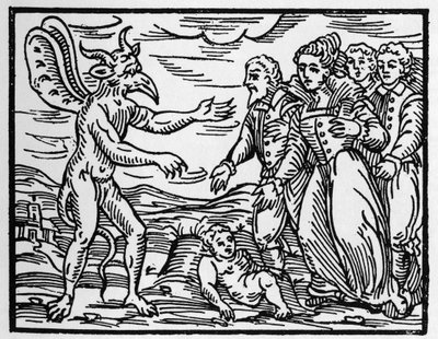 巫师向魔鬼介绍一个孩子 - "Compendium Maleficarum"，关于巫师，他们的邪恶和他们的财团，由Francesco Maria Guazzo或Guaccio或Guaccius (15?-16?)1608私人收藏 作者 匿名匿名