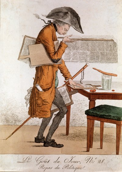 The taste of the day: Caricature policy lunch on the job of journalist. Engraving late 18th century beginning 19th century Private collection 作者 匿名匿名