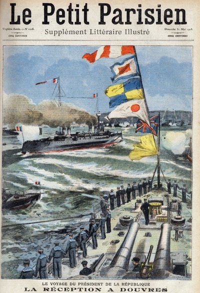法兰西共和国总统Armand Fallieres（1841-1931）的旅行：在英国多佛尔的接待。1908年5月31日 "小巴黎 "报的一张。私人收藏。 作者 Anonymous Anonymous