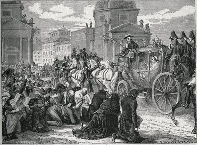1814年5月24日，教皇庇护七世（Pio）（1742-1823）在罗马（Roma）凯旋。19世纪的雕版画。私人收藏。 作者 匿名匿名