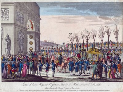The wedding procession of Napoleon and Marie-Louise along the Champs Elysees on 2nd April 1810 - Anonymous - 1810 - Etching, watercolour - 35,3x45,7 - Private Collection 作者 匿名匿名