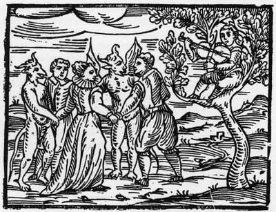 安息日的女巫在小提琴声中跳舞--"Compendium Maleficarum"，关于女巫、她们的邪恶和她们的财团的交易，由Francesco Maria Guazzo或Guaccio或Guaccius(15?-16?)1608私人收藏 作者 匿名匿名