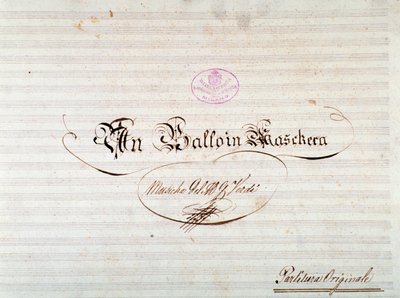 Title page of first edition of musical score of Un ballo in maschera, opera by Giuseppe Verdi 作者 匿名匿名