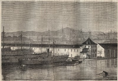 19世纪的土伦的袋子。雕刻在 "Histoire des bagnes depuis leur création à nos jours"（1877）中，作者是Pierre Zaccone（1817-1895）（Colonia Penale - Penal colony）私人收藏。 作者 匿名匿名