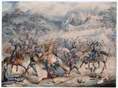 Tournoi (Moyen age) - 骑马骑士锦标赛 - 匿名 - 1840 - 彩色石版画 - 20,3x30,5 - 私人收藏 作者 匿名匿名