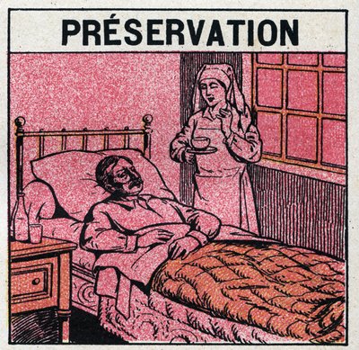 Ultraviolet rays: to avoid scars caused by smallpox, patients should be treated in rooms or enter only red light, free of ultra violet rays. Anonymous illustration from 1925. Private collection. 作者 匿名匿名