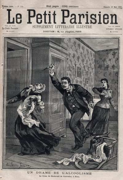 各种事实：酗酒的戏剧--巴黎库尔塞勒大道的犯罪--1891年《小巴黎人》的版画--私人收藏品 作者 匿名匿名