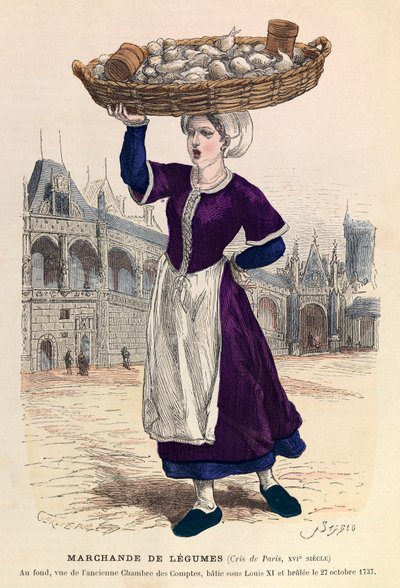 Vegetable seller in Paris in the 16th century (in the background, view of the former Chamber of Accounts, batie under Louis XI and brulee on 27 October 1737) - Vegetable seller 作者 匿名匿名