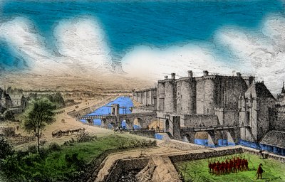 国王查理五世（1338-1380）时期的巴士底狱及其周围的墙壁，版画，私人收藏 作者 匿名匿名